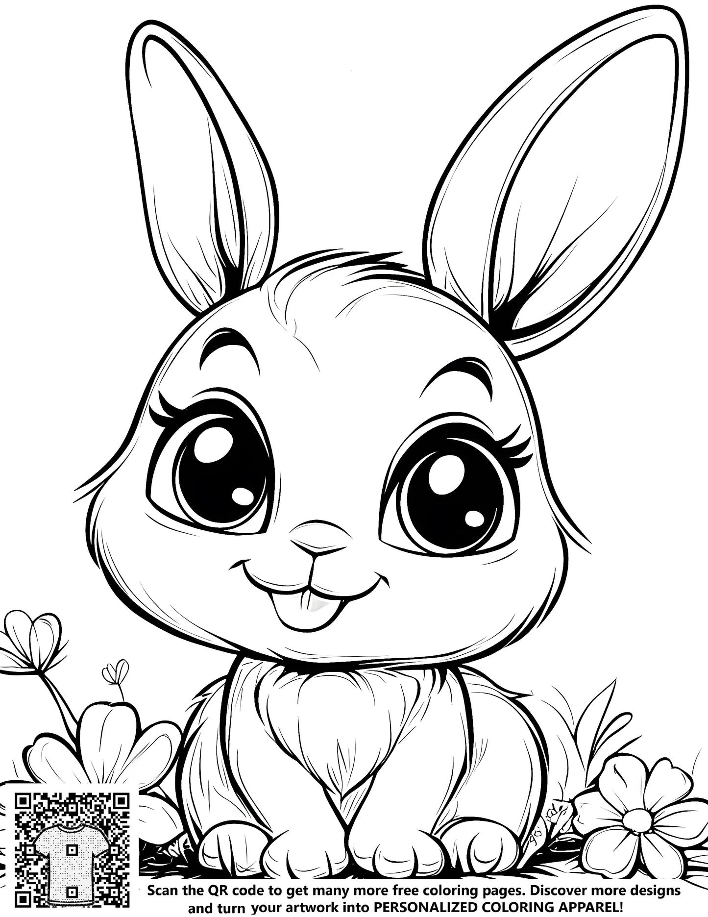 FREE Cute Bunny Among Flowers Coloring Page - Download NOW