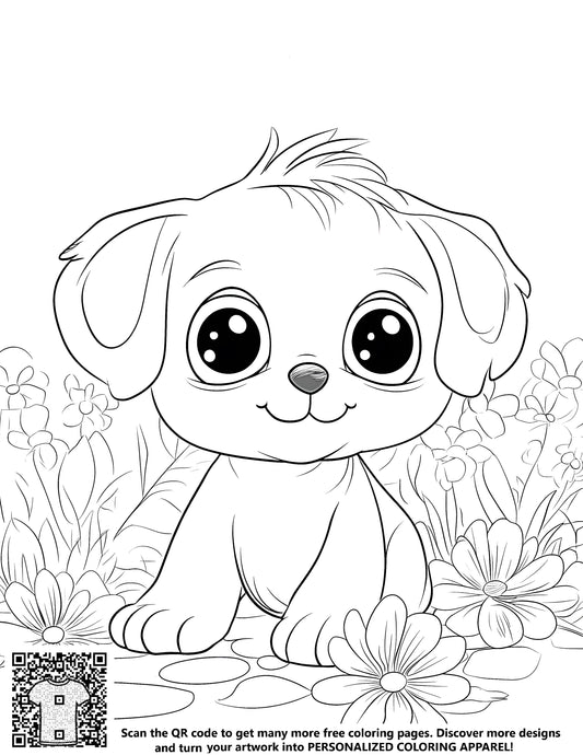 FREE Cute Puppy in Garden Coloring Page - Printable Download