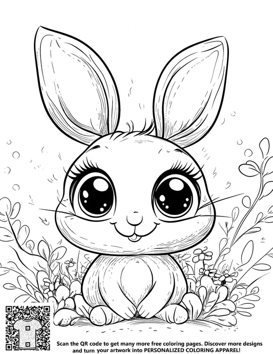 FREE Cute Bunny in Flower Garden Coloring Page - Download NOW