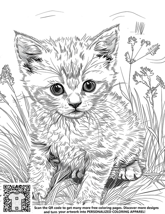 FREE Kitten in Tall Grass Coloring Page - Printable Download