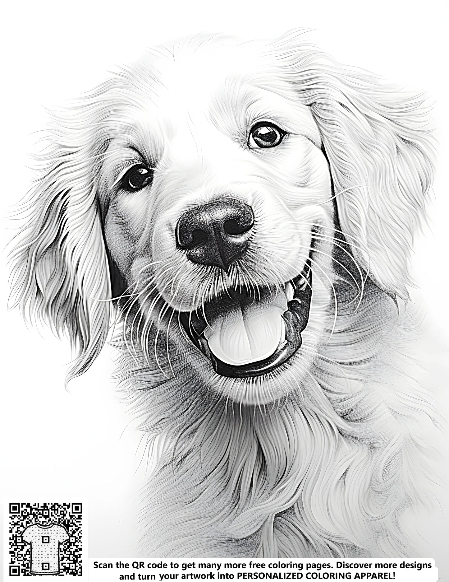 Coloring pages of Golden Retrievers, Dog portraits, Happy dog coloring, Cute golden retriever pictures