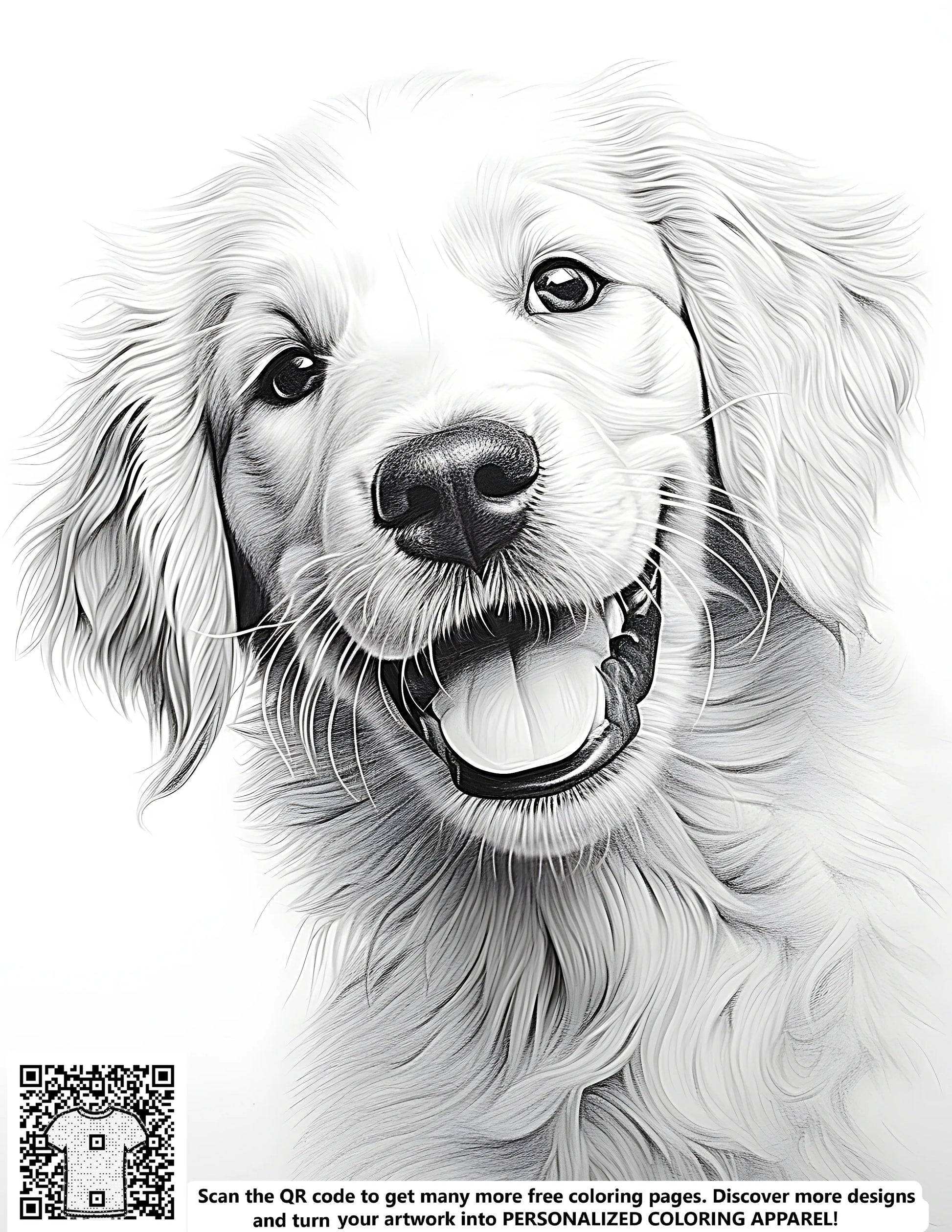 Coloring pages of Golden Retrievers, Dog portraits, Happy dog coloring, Cute golden retriever pictures