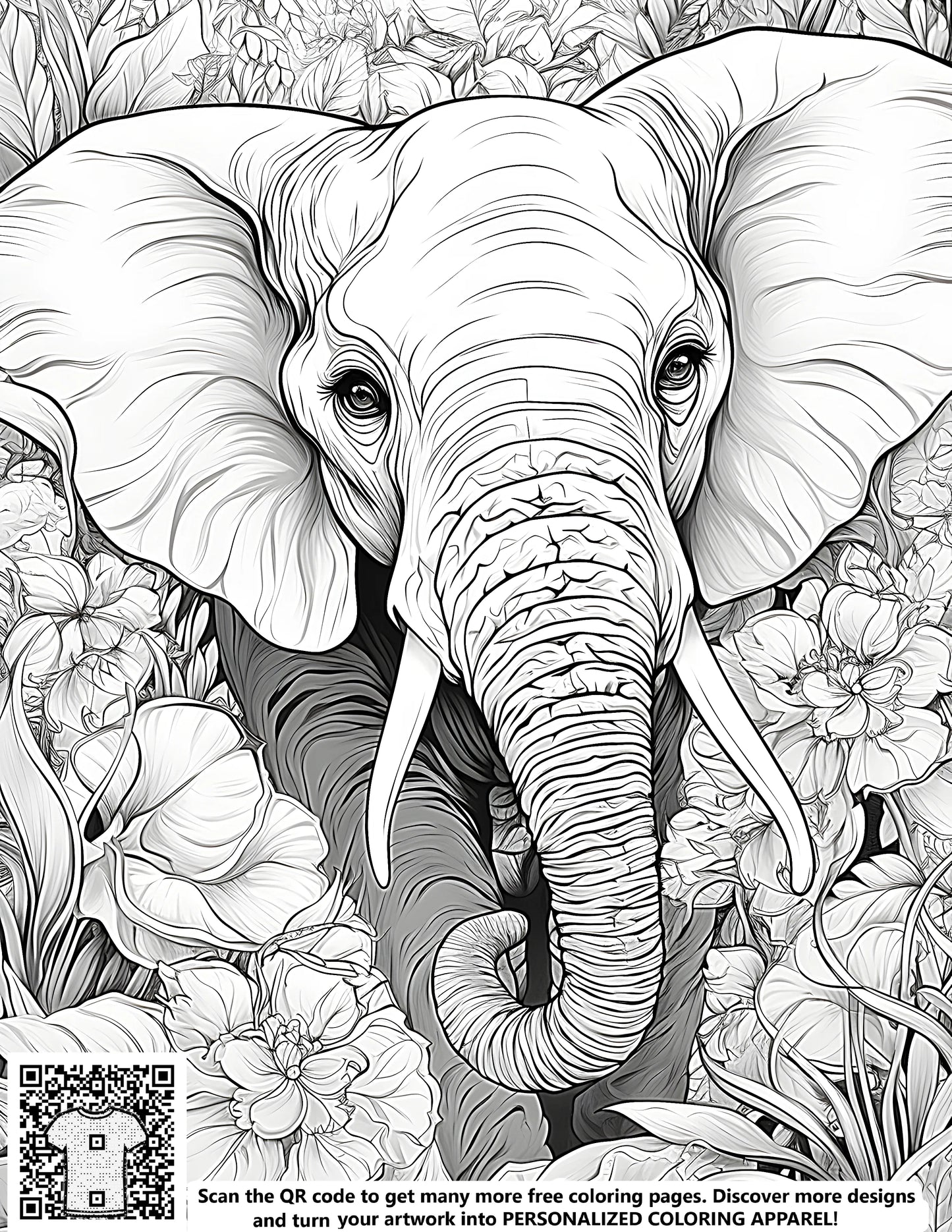 FREE Elephant in Floral Wonderland Coloring Page - Printable Download