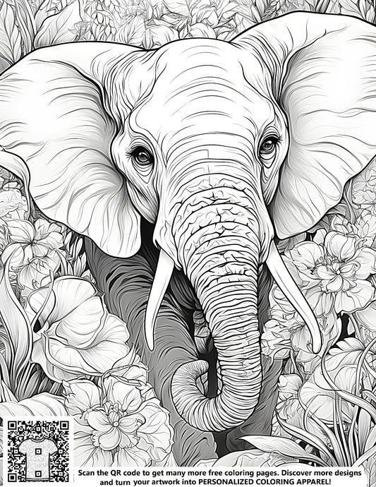 FREE Elephant in Floral Wonderland Coloring Page - Printable Download