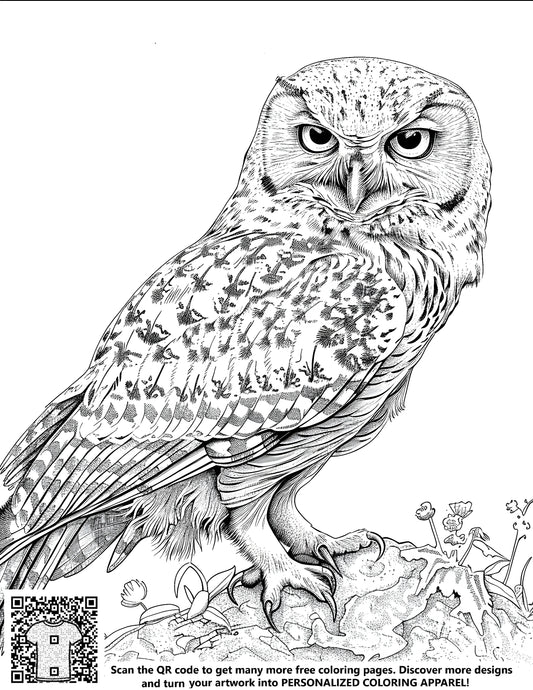 FREE Owl Coloring Page - Detailed Black and White Sketch Printable