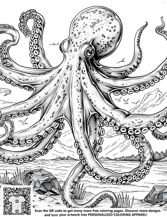 FREE Octopus Coloring Page - Detailed Marine Illustration Printable