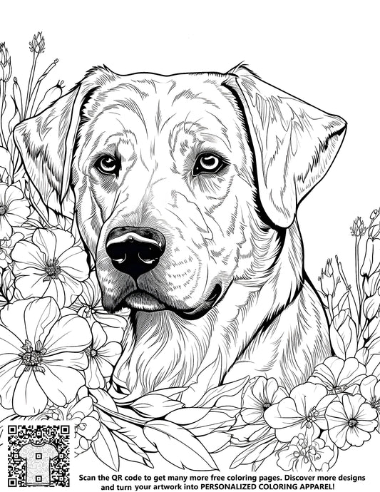 FREE Dog's Head with Floral Surround Coloring Page - Printable Download