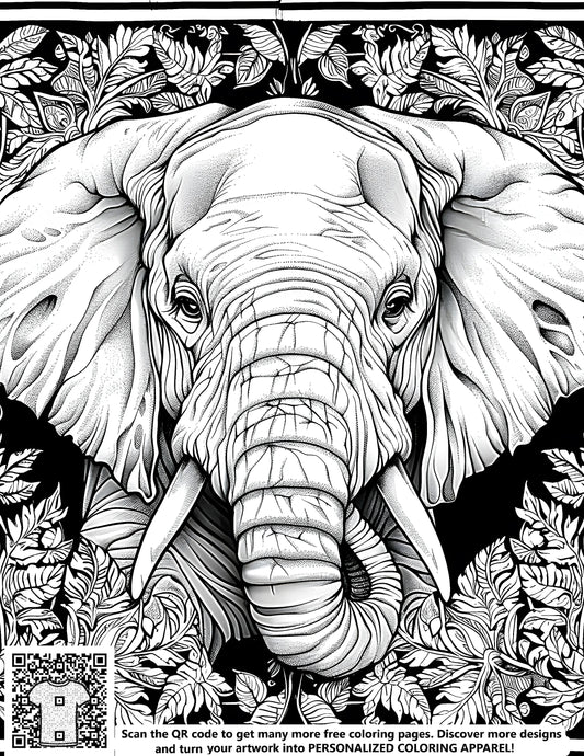 FREE Elephant Head Coloring Page - Intricate Jungle Leaves Printable