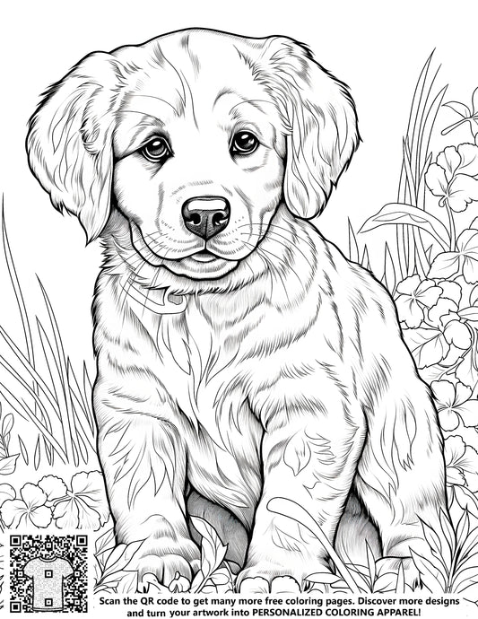 FREE Cute Puppy in Garden Coloring Page - Printable Download