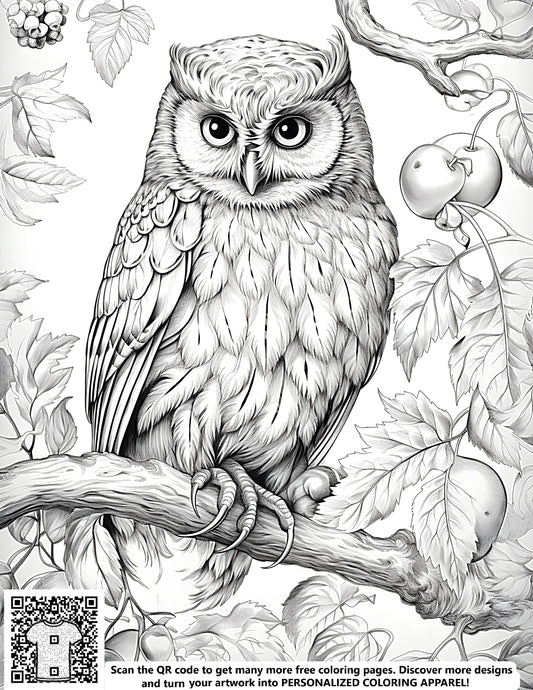 FREE Owl Coloring Page - Detailed Black and White Illustration Printable