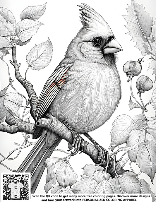 FREE Cardinal Coloring Page - Realistic Bird Illustration Download NOW