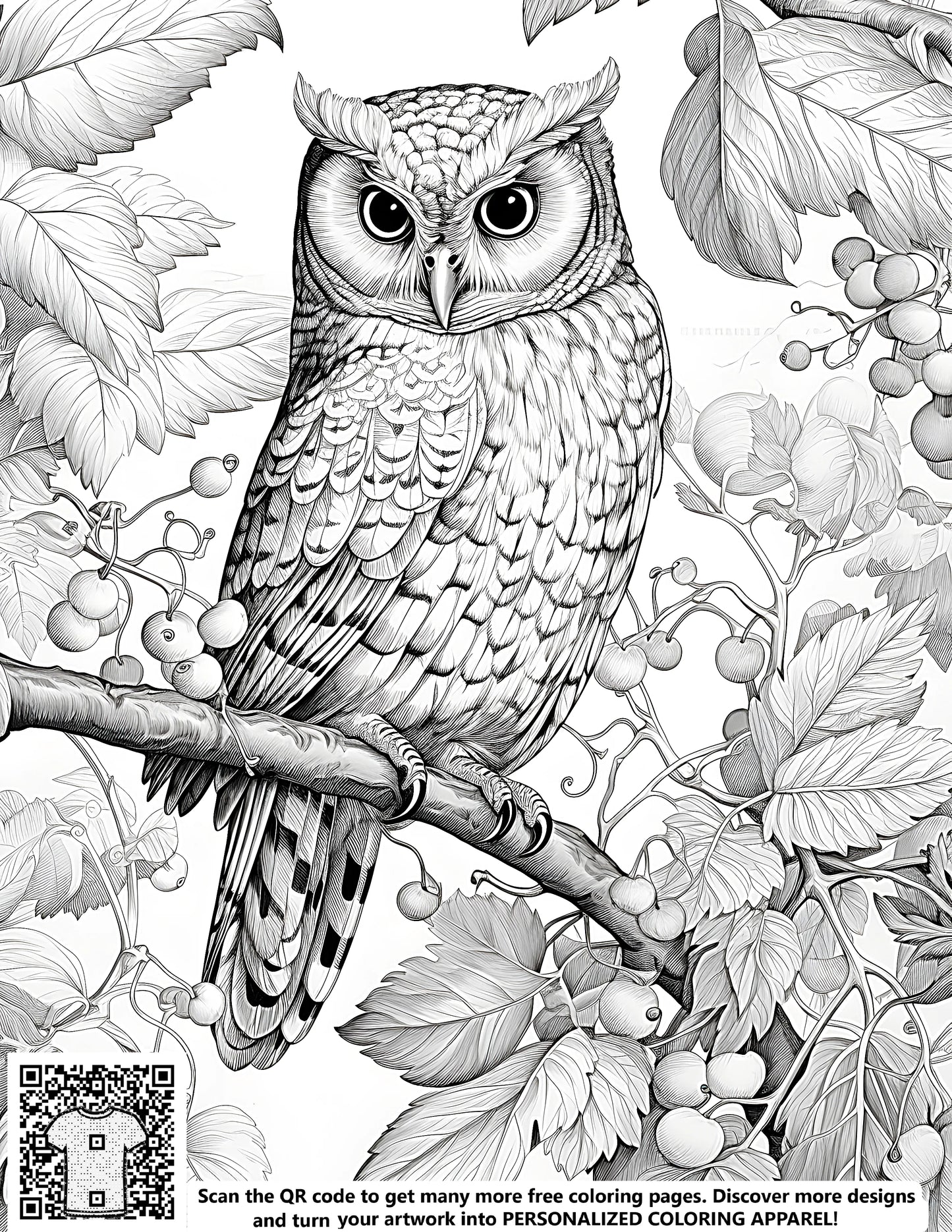 FREE Owl Coloring Page - Detailed Black and White Drawing - Printable Download