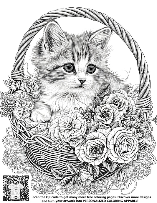 FREE Kitten in Basket Coloring Page - Printable Download