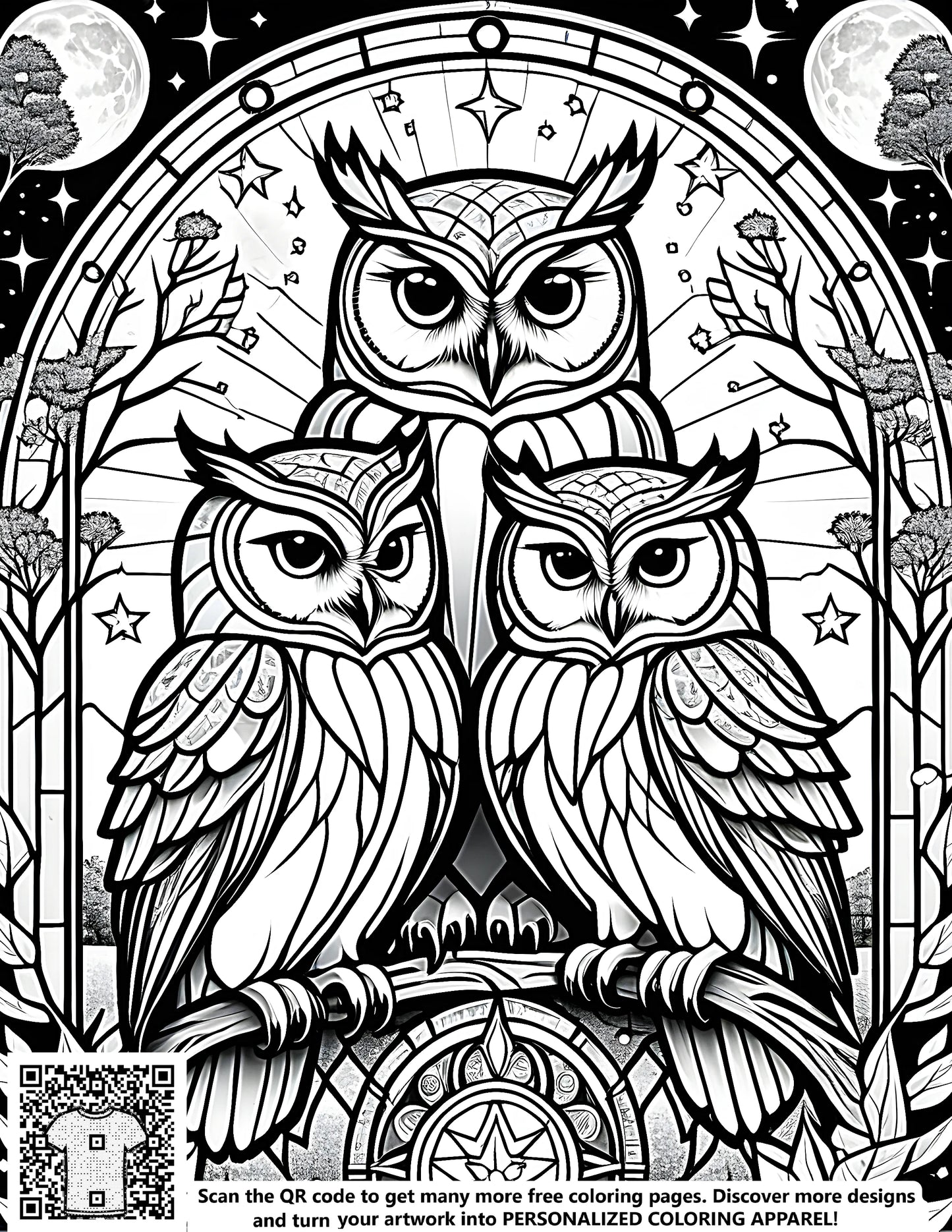 FREE Owl Coloring Page - Enchanting Nighttime Scene Download