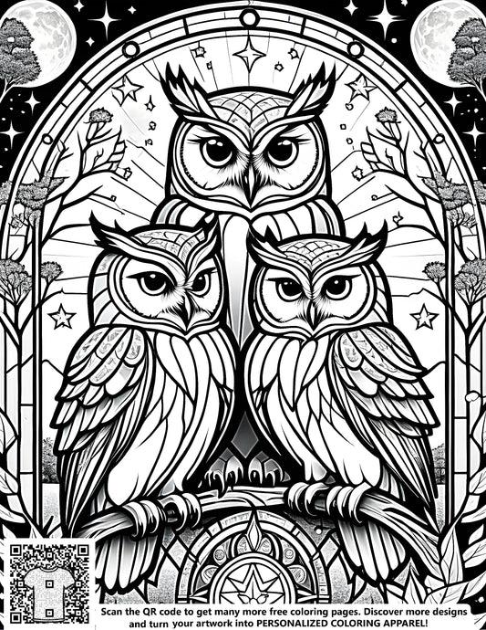 FREE Owl Coloring Page - Enchanting Nighttime Scene Download