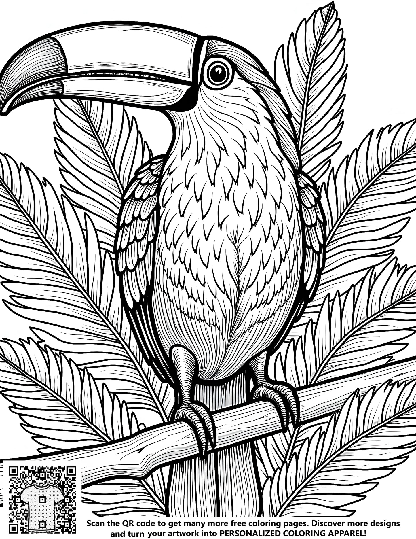 Coloring page illustration of a bird's vibrant plumage