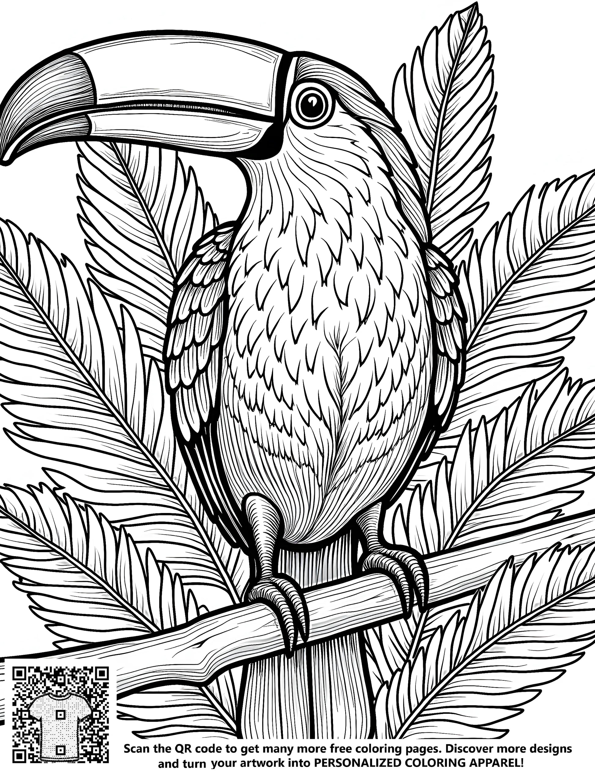 Coloring page illustration of a bird's vibrant plumage