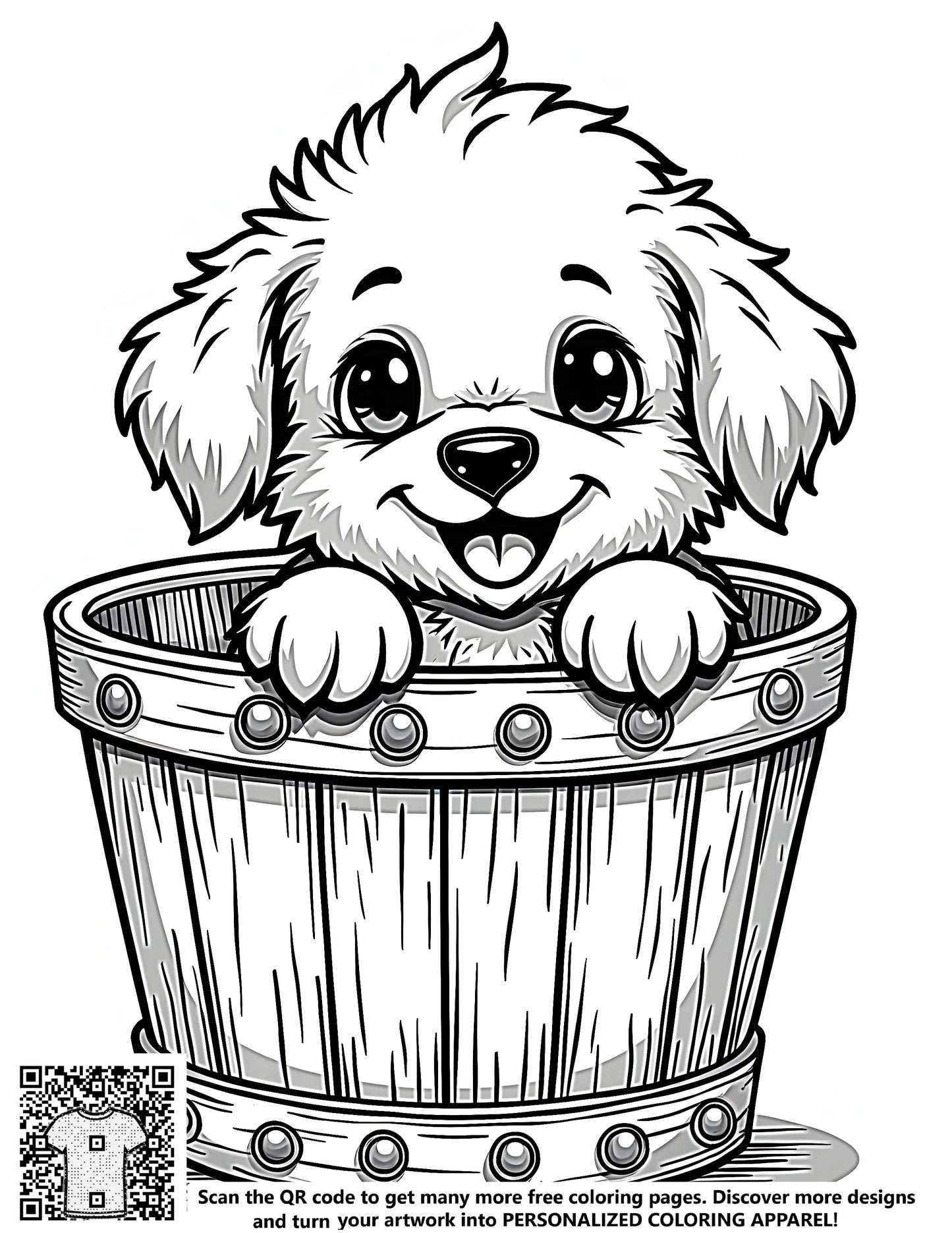 FREE Cute Puppy in Bucket Coloring Page - Download NOW