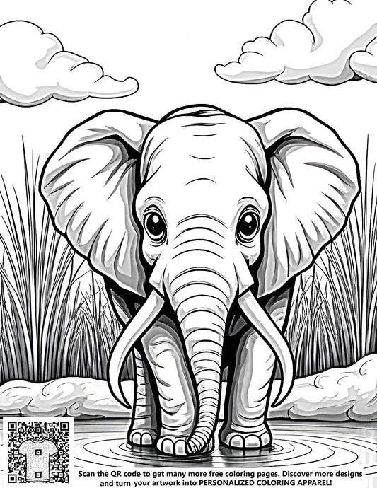 FREE Elephant Coloring Page Download - Peaceful Nature Scene