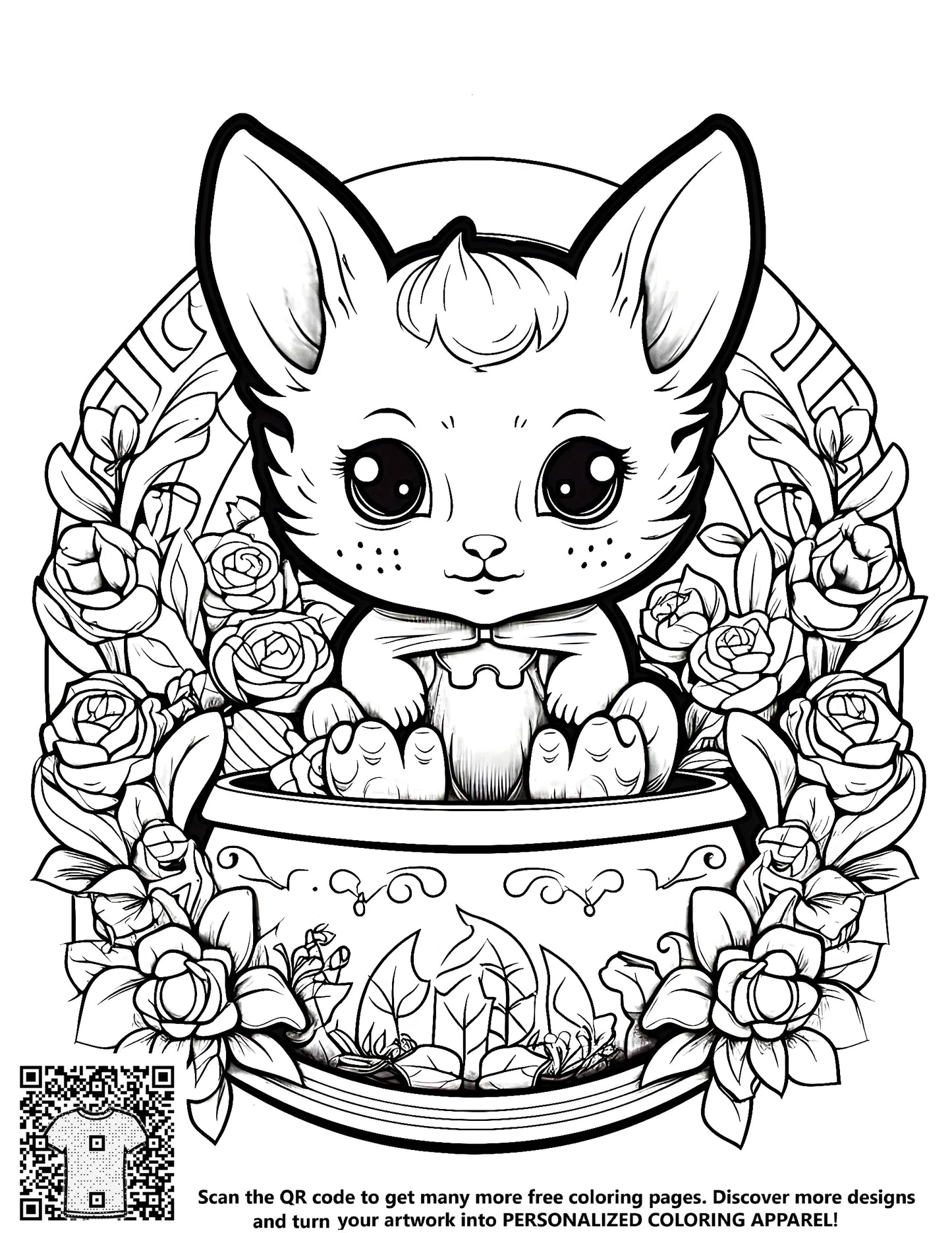 FREE Cartoon Cat in Flower Pot Coloring Page - Download NOW