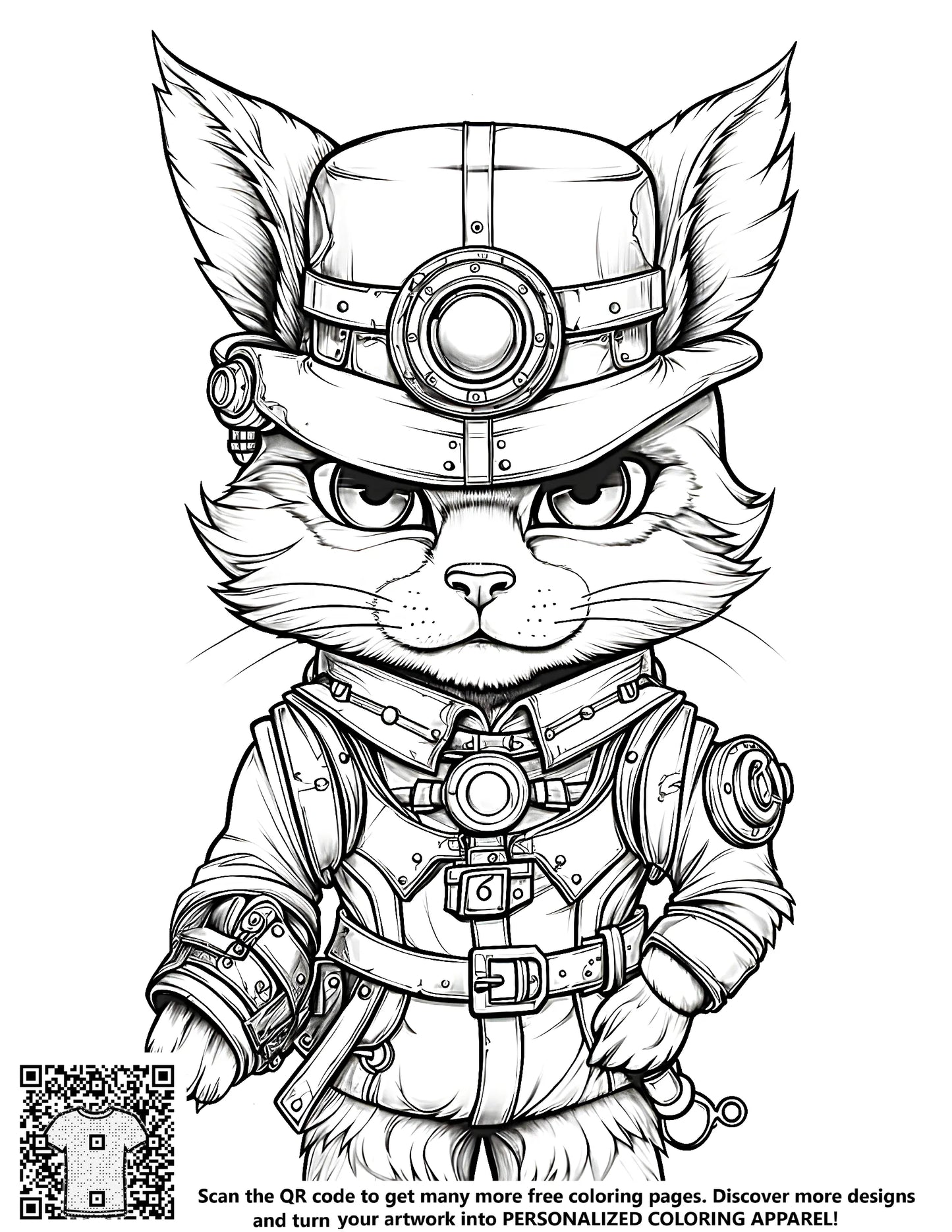 FREE Steampunk Cat Adventurer Coloring Page Download