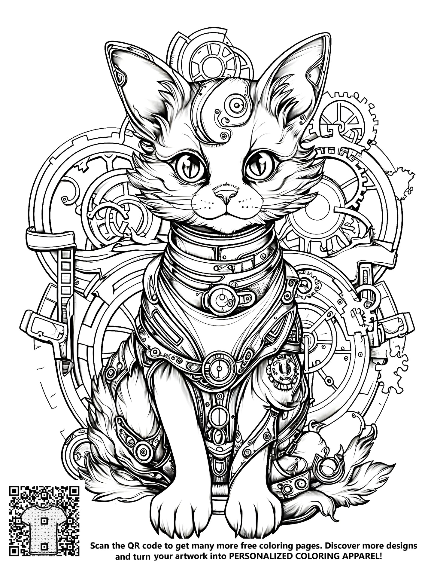 FREE Steampunk Cat Coloring Page Download NOW