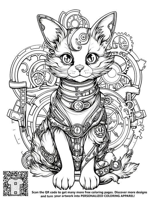 FREE Steampunk Cat Coloring Page Download NOW