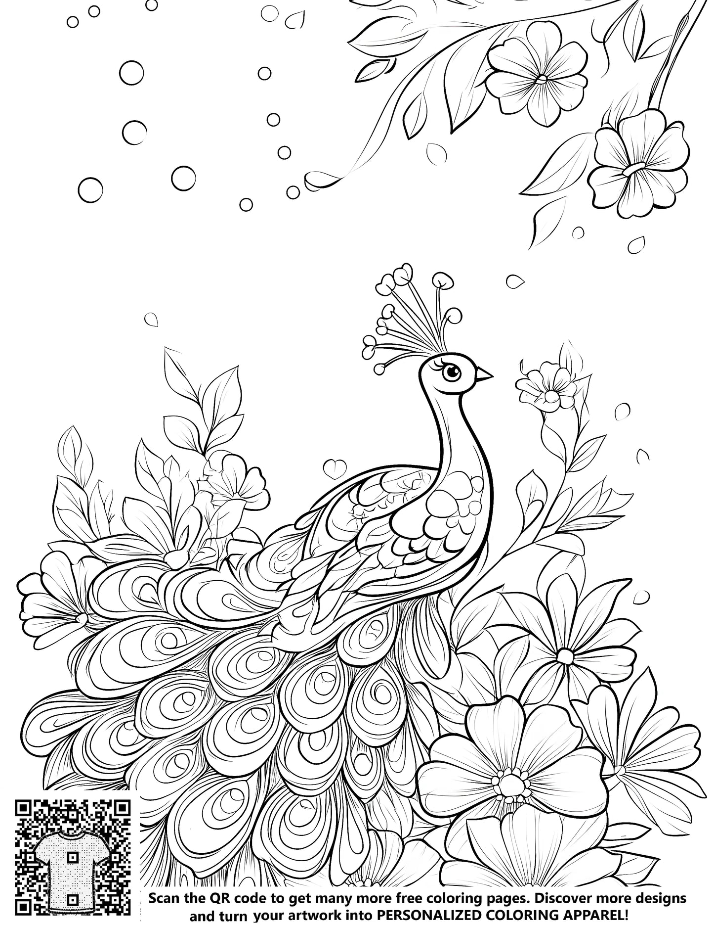 FREE Peacock and Blooming Flowers Coloring Page Download