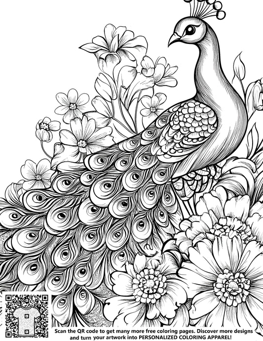 FREE Peacock and Floral Design Coloring Page - Download NOW