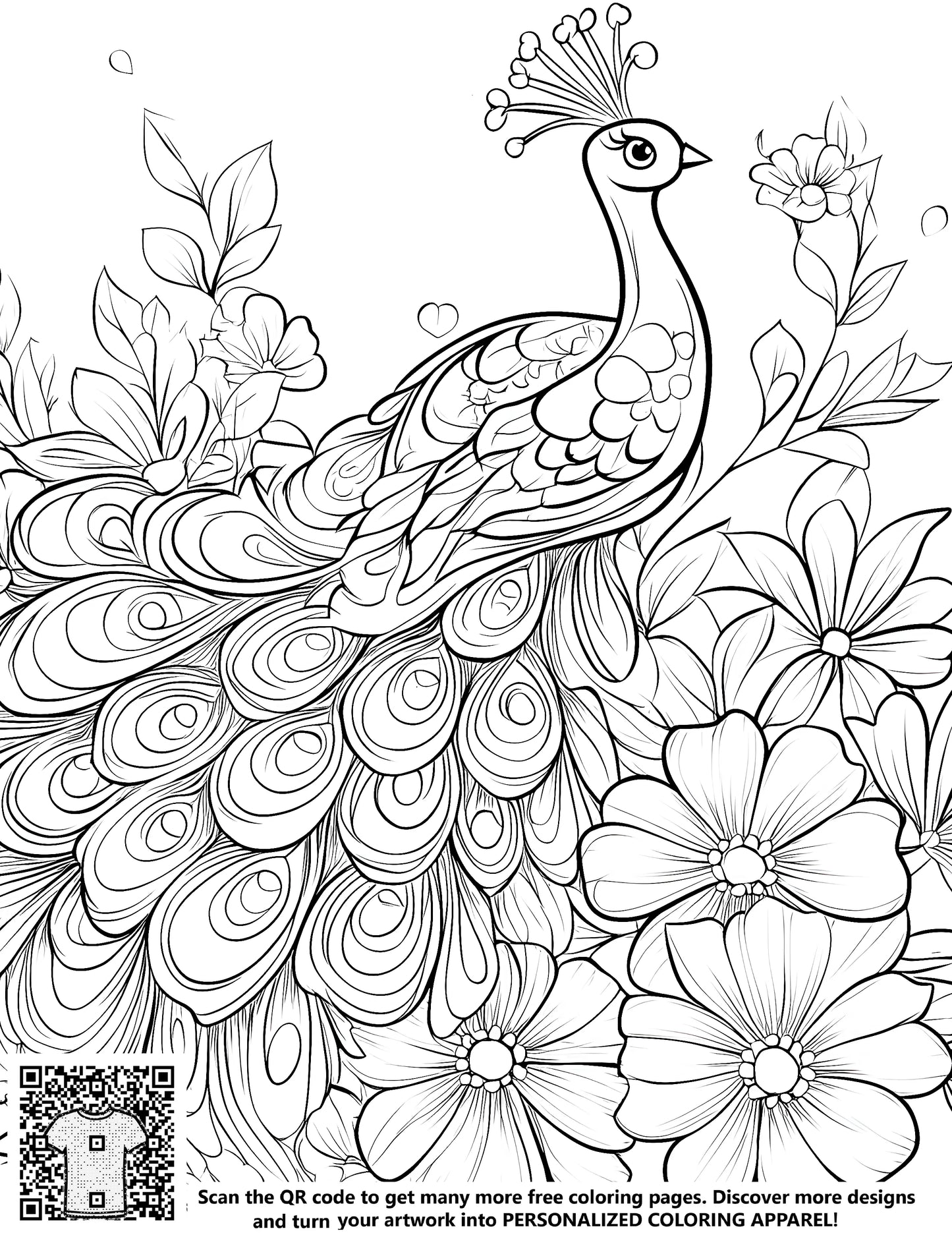 FREE Peacock Coloring Page - Intricate Design with Flowers - Download NOW