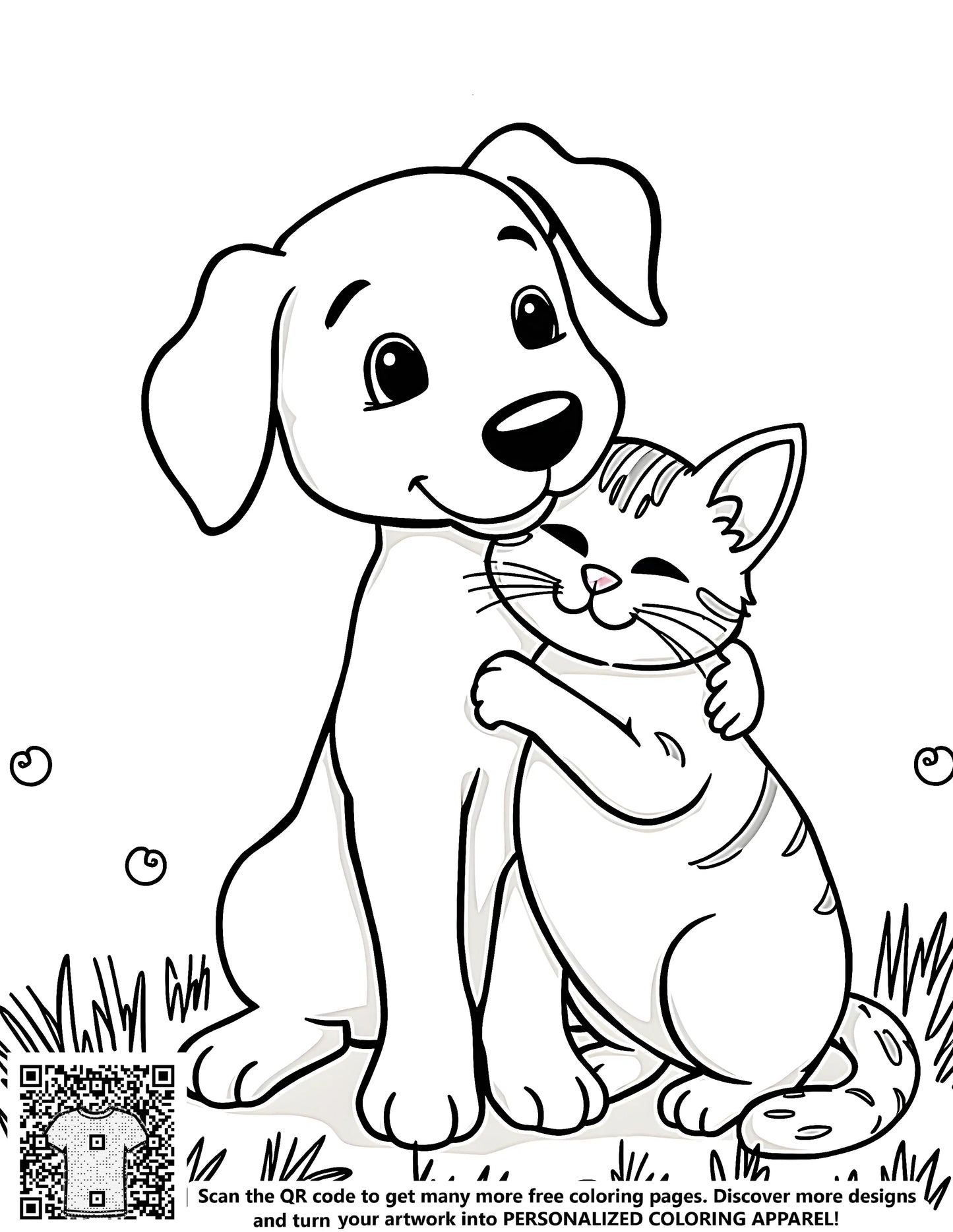 FREE Puppy and Kitten Embrace Coloring Page Download