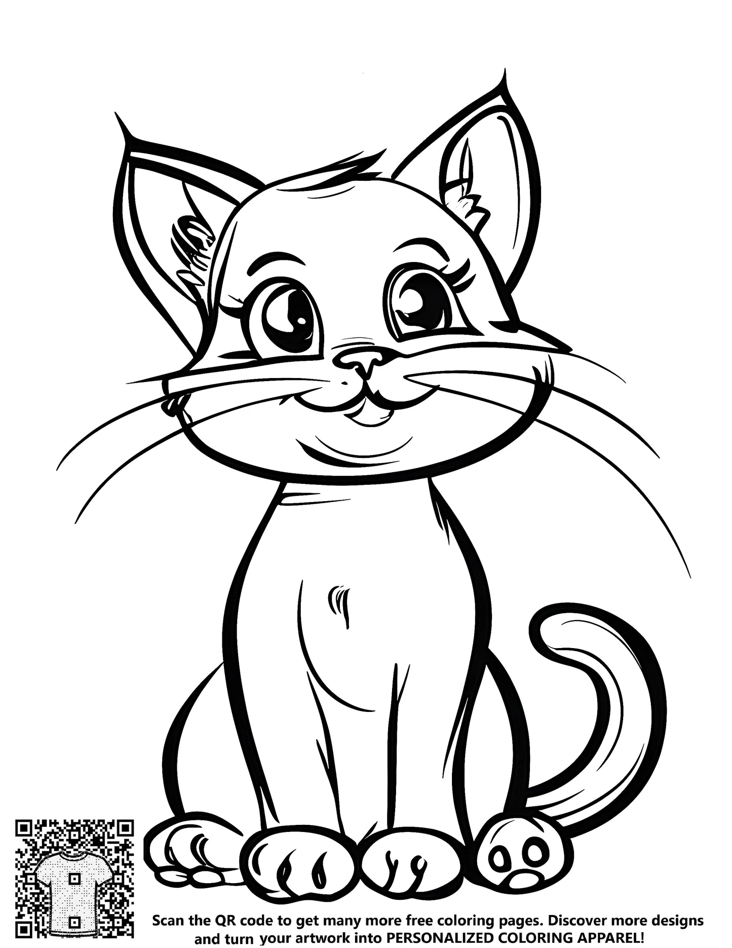 FREE Cartoon Cat Coloring Page Download for Kids