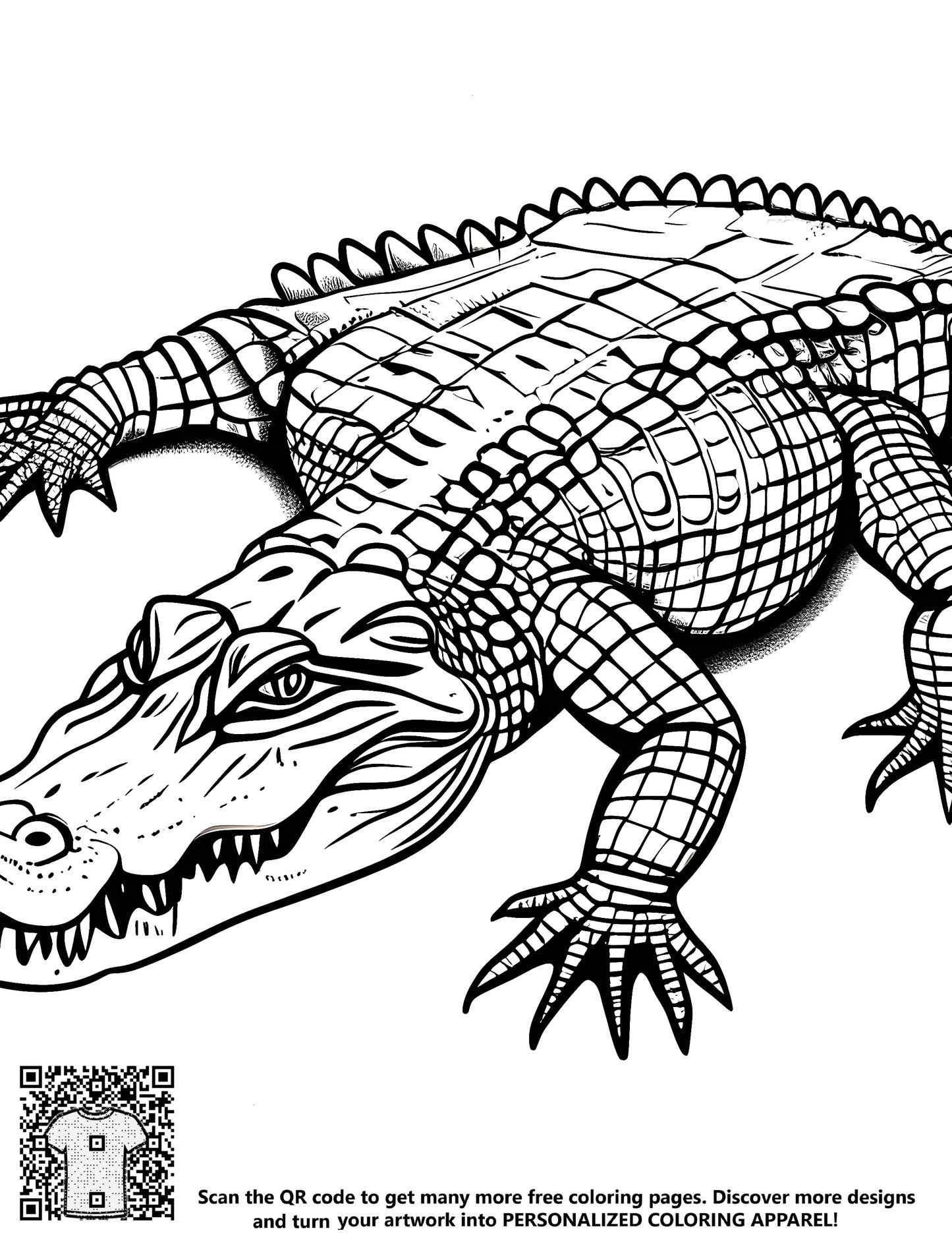 FREE Crocodile Coloring Page Download - Detailed Black and White Illustration