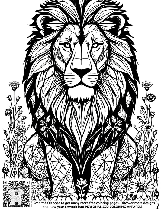 FREE Lion Among Flowers Coloring Page - Intricate Line Art Printable Download