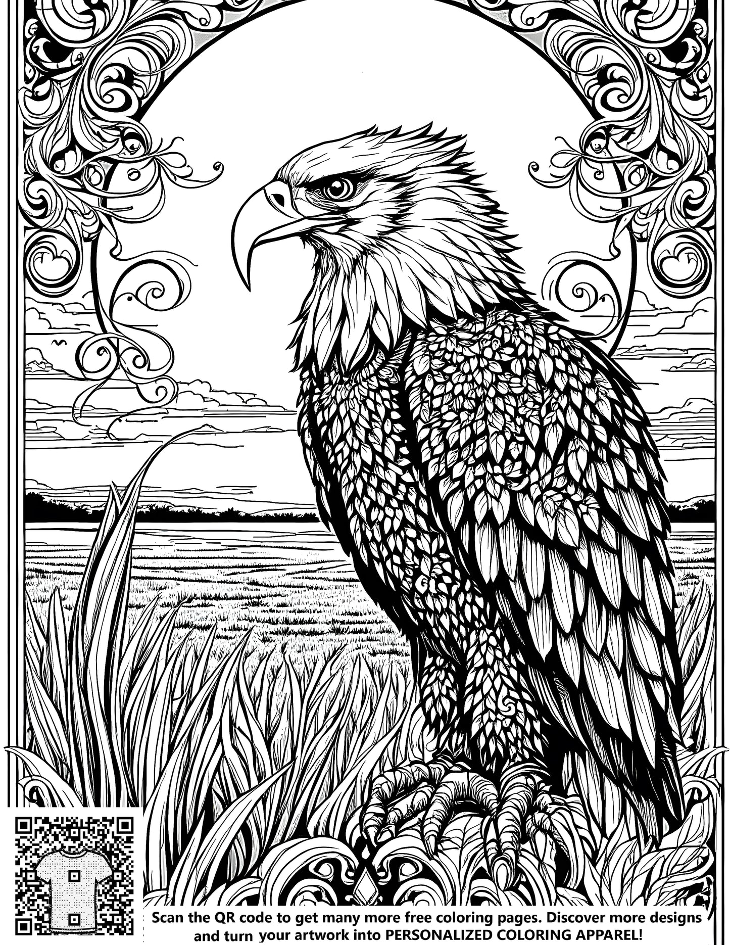 FREE Majestic Eagle Coloring Page Download NOW - Intricate Nature & Floral Design