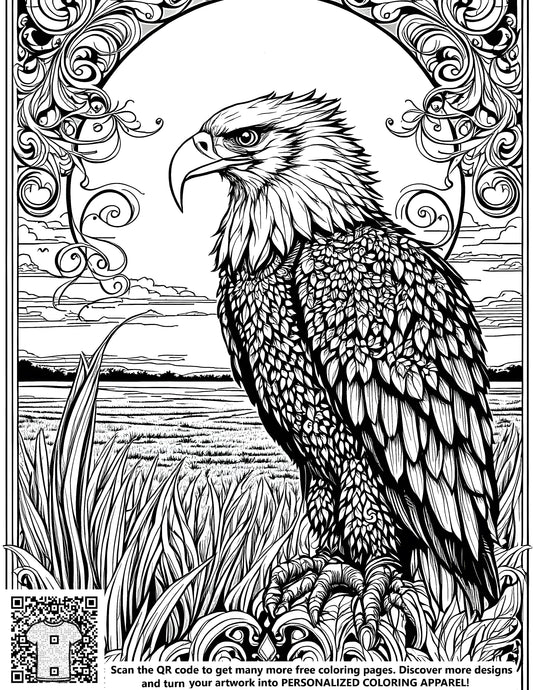 FREE Majestic Eagle Coloring Page Download NOW - Intricate Nature & Floral Design