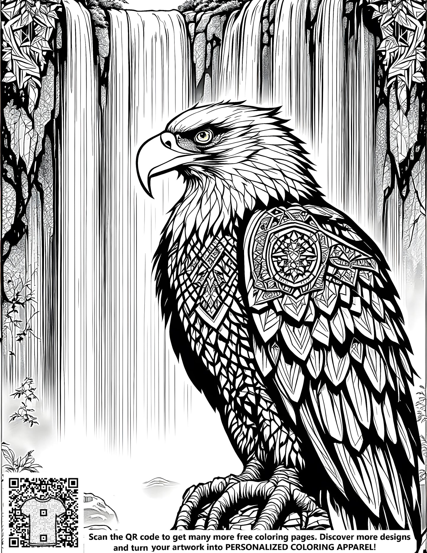 FREE Eagle Coloring Page - Majestic Waterfall Scene Download