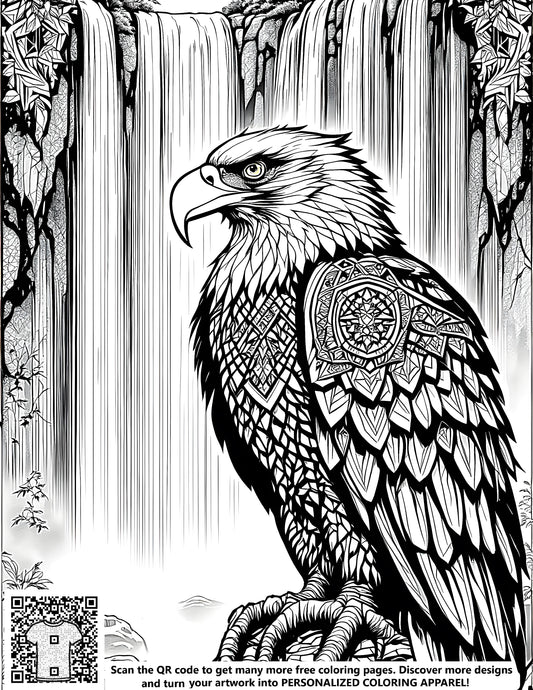 FREE Eagle Coloring Page - Majestic Waterfall Scene Download