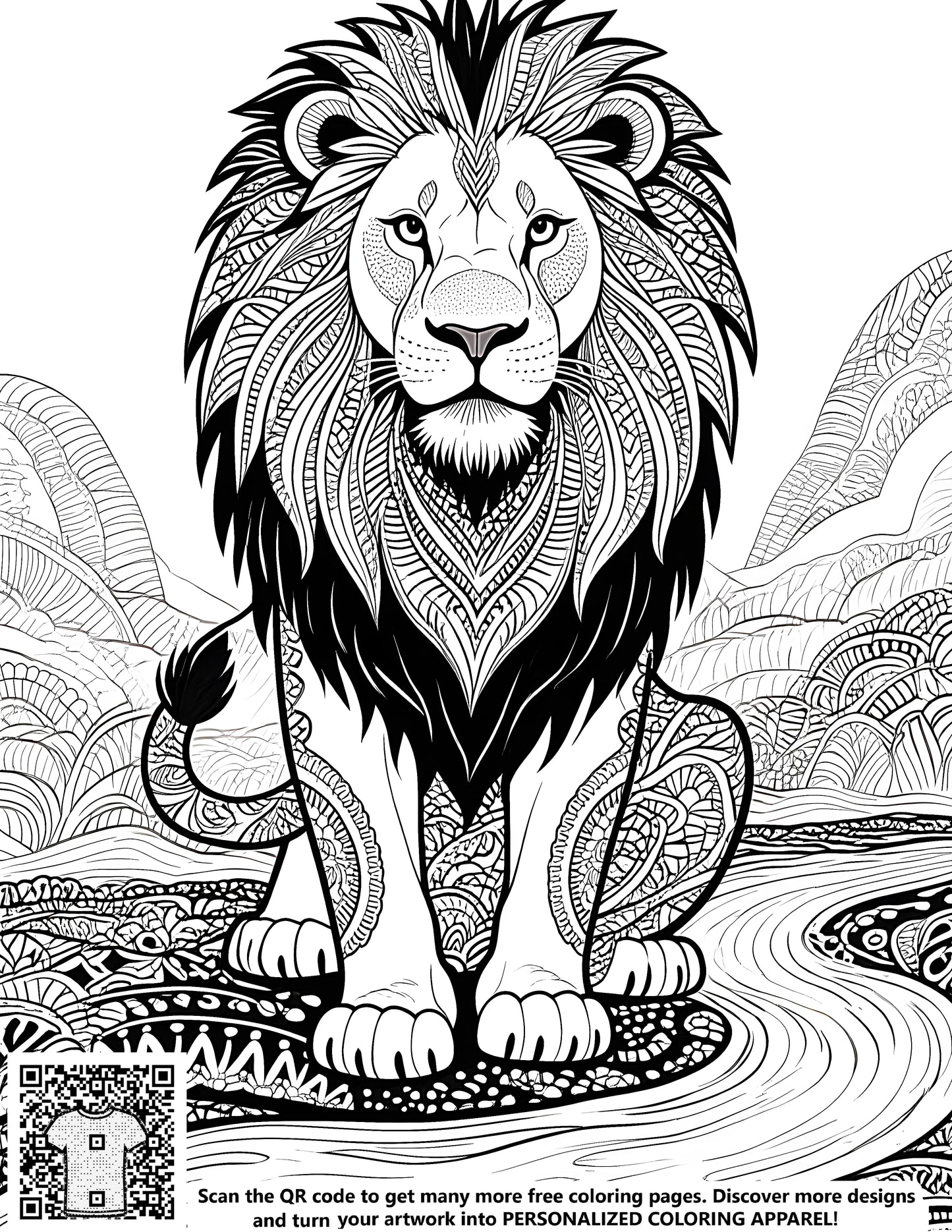 FREE Lion Coloring Page - Intricate Mane & Body Patterns - Printable Download