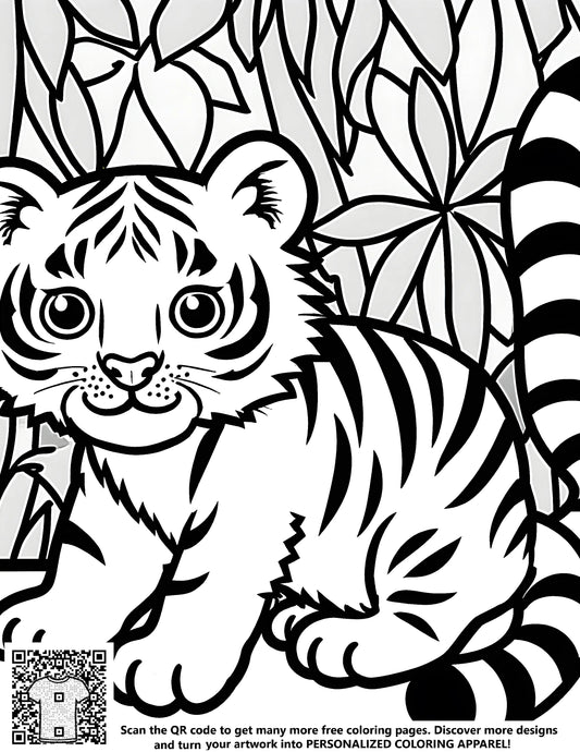 FREE Baby Tiger in Jungle Coloring Page - Printable Download