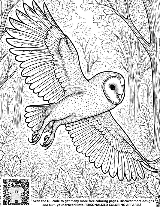 FREE Barn Owl in Forest Coloring Page Download NOW