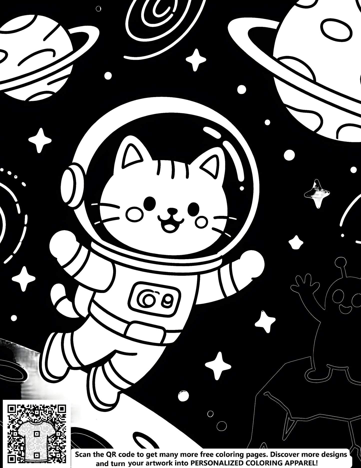 FREE Cartoon Cat Astronaut Coloring Page - Printable Space Adventure Download