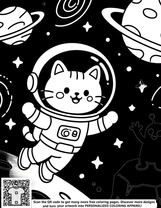 FREE Cartoon Cat Astronaut Coloring Page - Printable Space Adventure Download