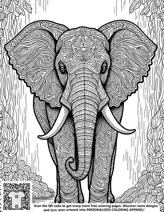 FREE Elephant Jungle Foliage Coloring Page Download