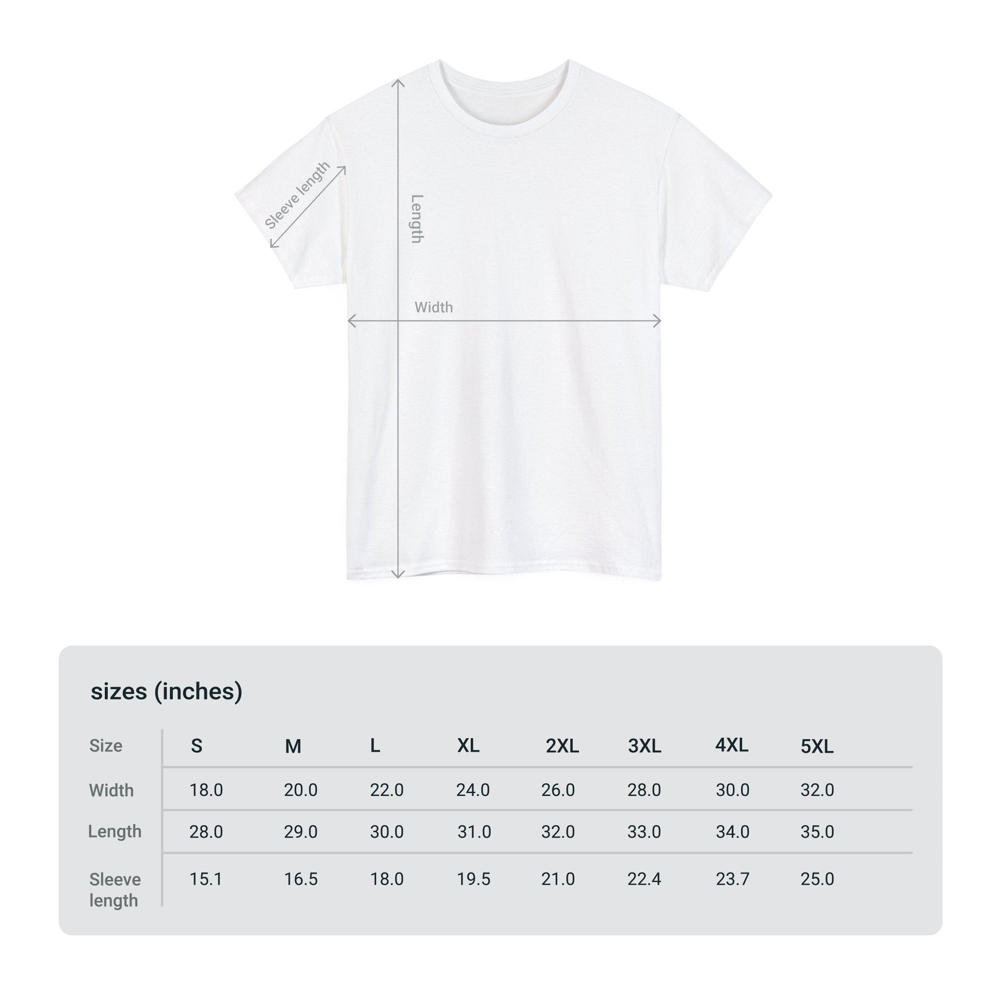 Unisex T-Shirt size chart for DaVinci in You coloring kits