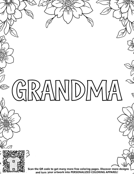 FREE Grandma Coloring Page with Floral Frame - Download NOW