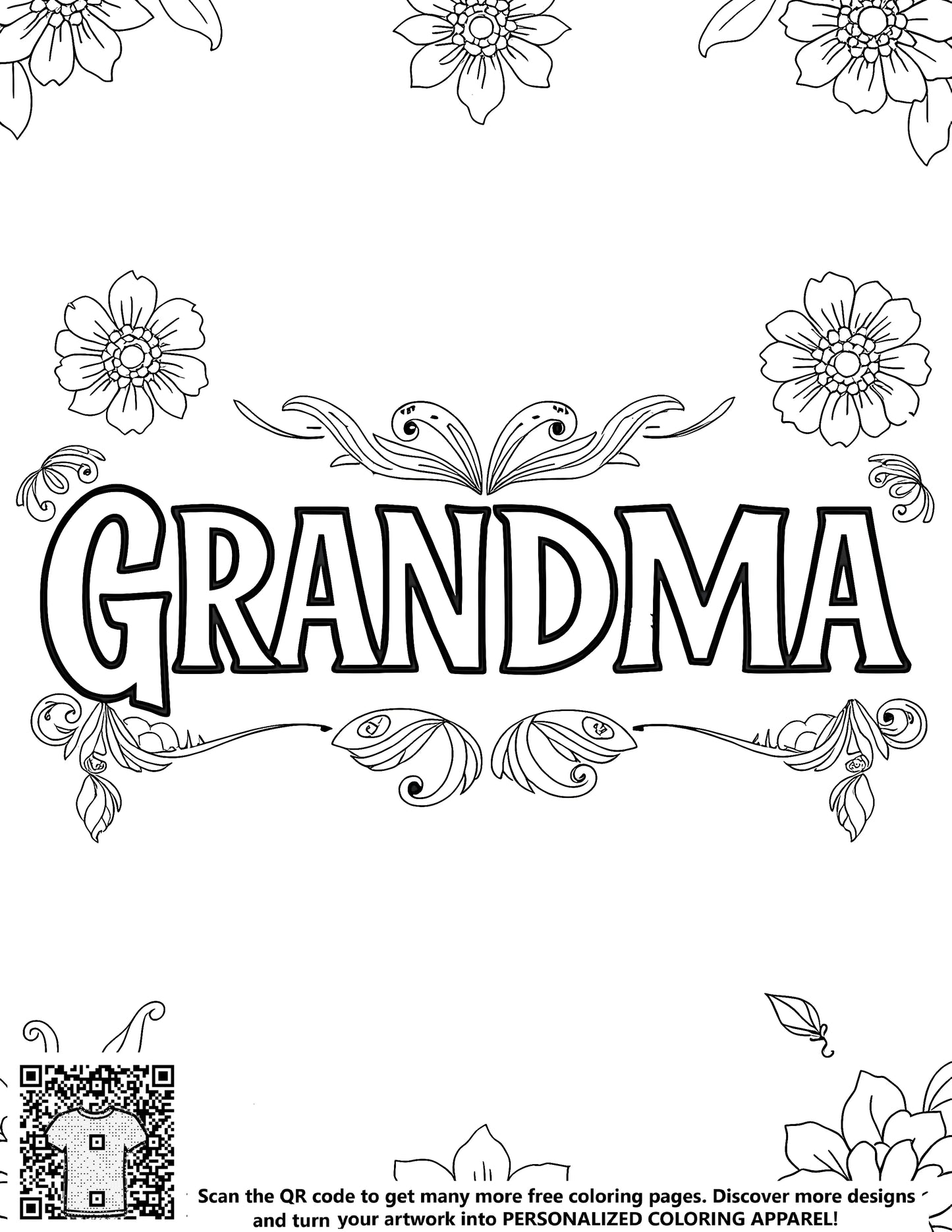 FREE Grandma Floral Coloring Page - Printable Family Appreciation Activity