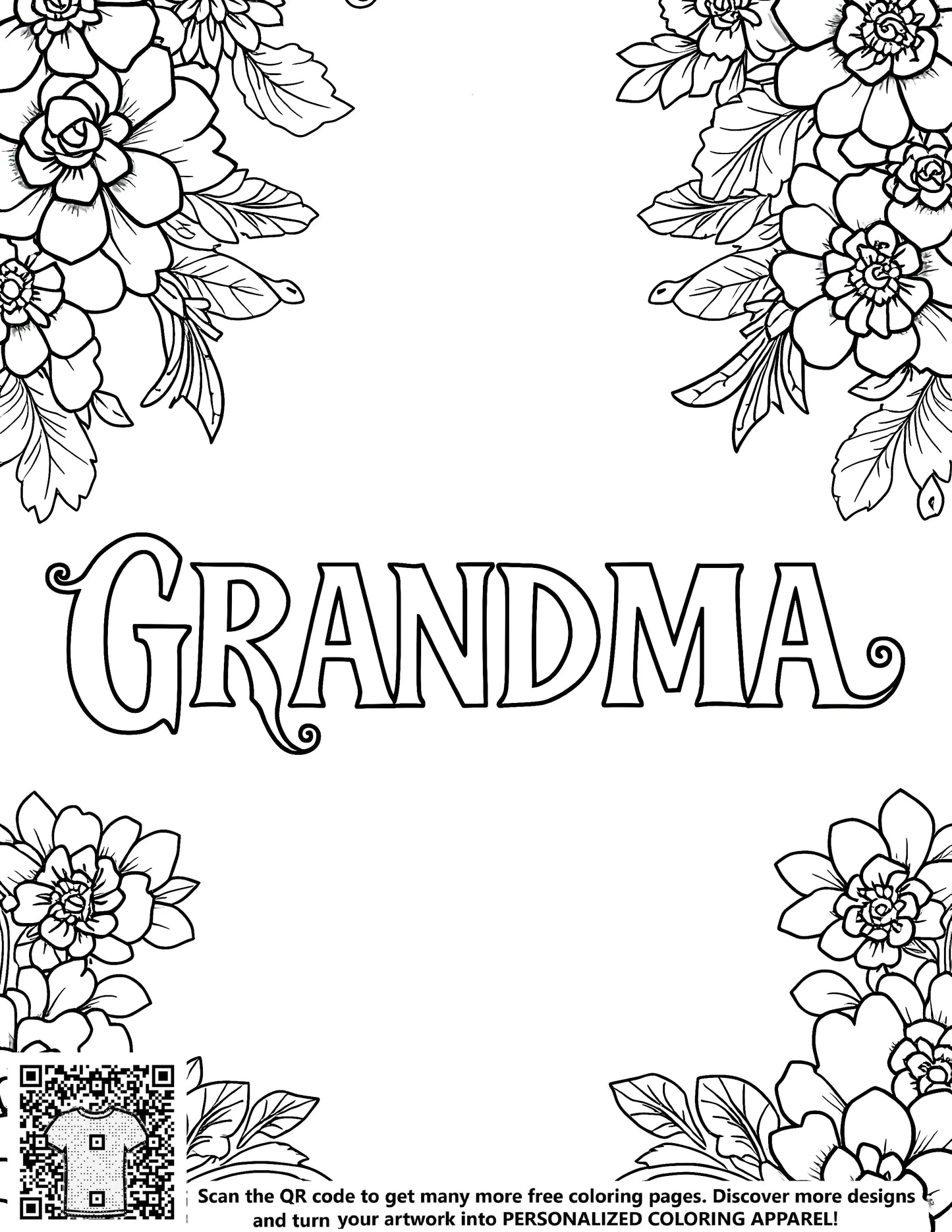 FREE Grandma Floral Coloring Page - Printable Download