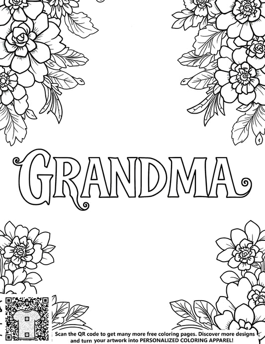 FREE Grandma Floral Coloring Page - Printable Download