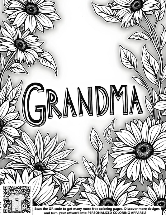 FREE Grandma Sunflower Coloring Page Download NOW